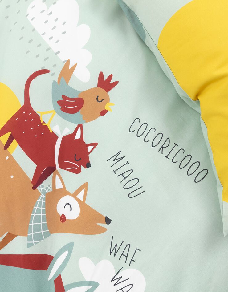 Linge de lit enfant Cocorico imprimé 1 personne - coton (céladon)