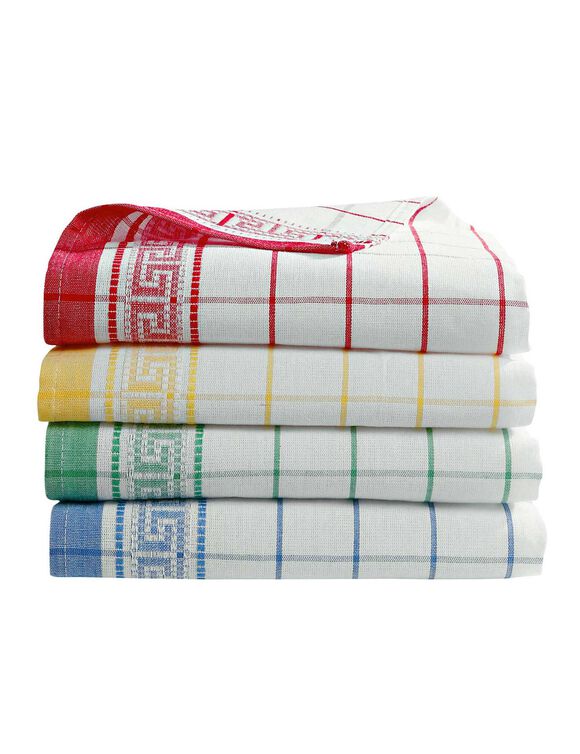 Droogdoek Mycene met ingeweven motieven - sets (blauw+groen+rood+geel)