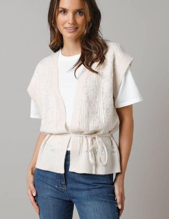 Gilet sans manches, maille fantaisie (écru)