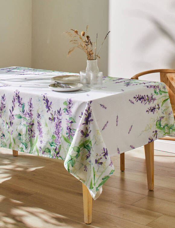 Nappe polycoton anti-taches imprimé lavande (blanc / lavande)