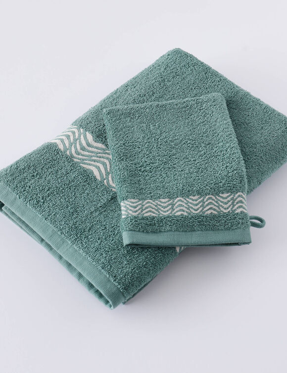 Collectie effen badhanddoeken 420 g/m&sup2;, met geborduurde sierrand (eucalyptus)