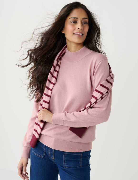 Pull col montant, laine d'agneau (rose poudr&eacute;)