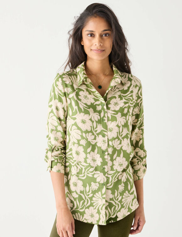 Chemise liquette imprimé floral bicolore (vert / beige)