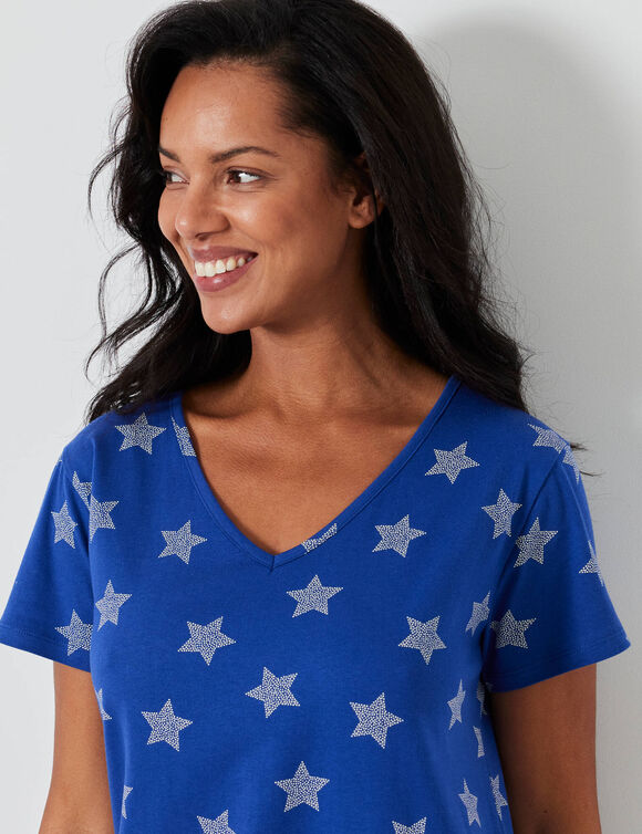 Chemise de nuit longue imprim&eacute;e &eacute;toiles (bleu dur)