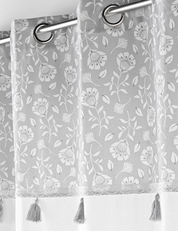 Rideau imprimé fleuri (gris)
