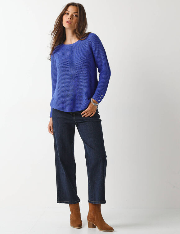 Pull évasé, maille anglaise toucher doux (bleu dur)