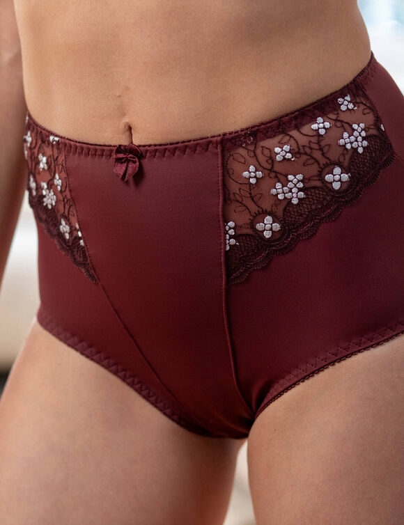 Gaineslip in microvezel en geborduurde tule Caminata (chocolade)