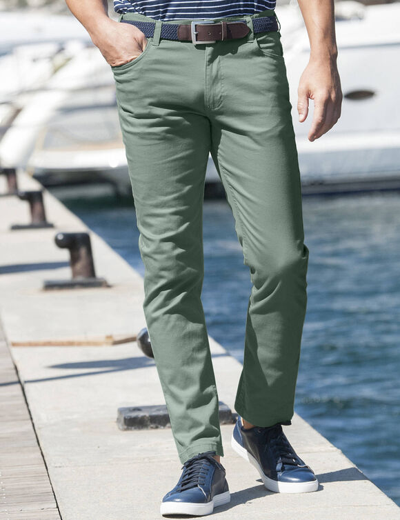 Pantalon droit 5 poches &eacute;lastiqu&eacute; c&ocirc;t&eacute;s - L30 (vert amande)