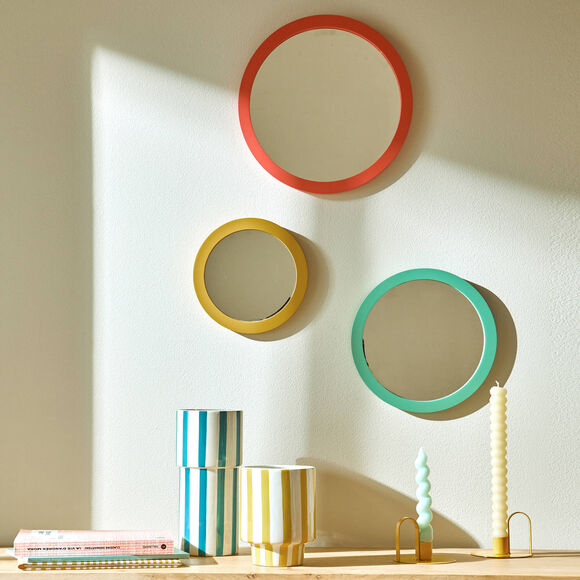 Miroir rond color&eacute; - lot de 3 (jaune/corail/vert)