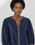 Blouse brod&eacute;e en coton unie, manches 3/4 (marine)