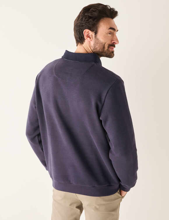 Sweat chaud col polo brodé poitrine maille côtelée (marine)