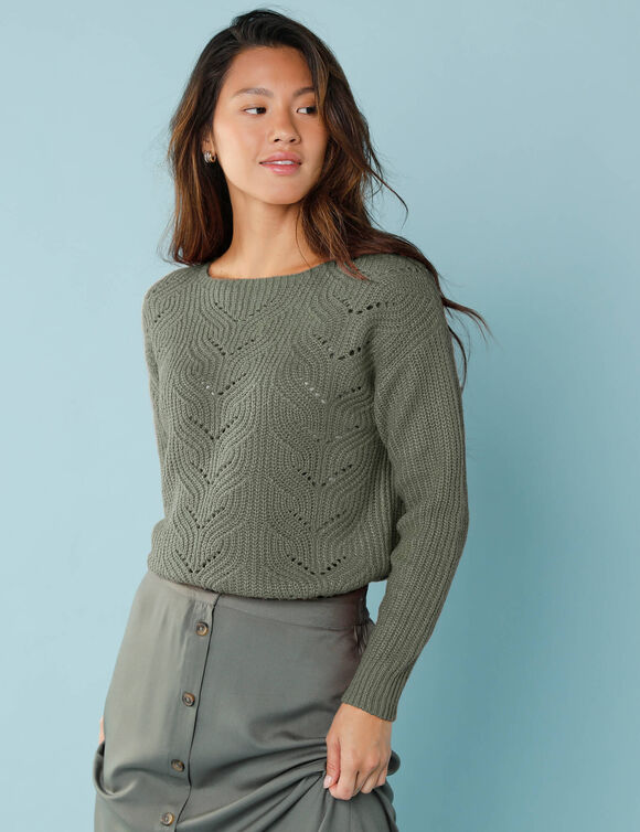 Pull sp&eacute;cial petites, maille perl&eacute;e (kaki)