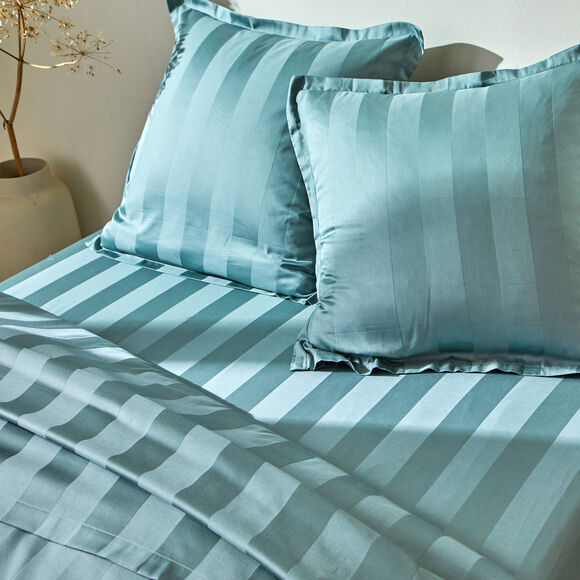 Linge de lit satin rayé (vert grisé)