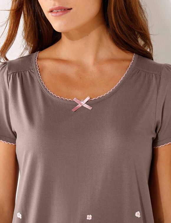 T-shirt imprim&eacute; fleurs - manches courtes (taupe)