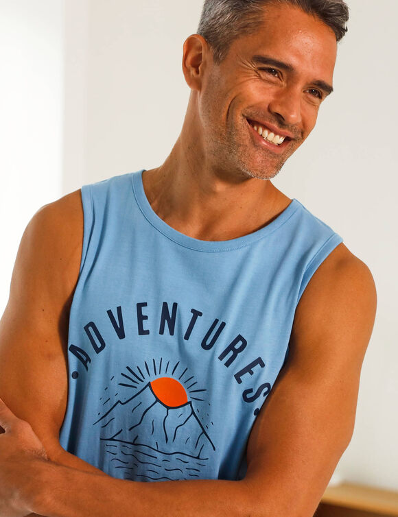 Débardeur pyjama imprimé placé coton  (bleu)