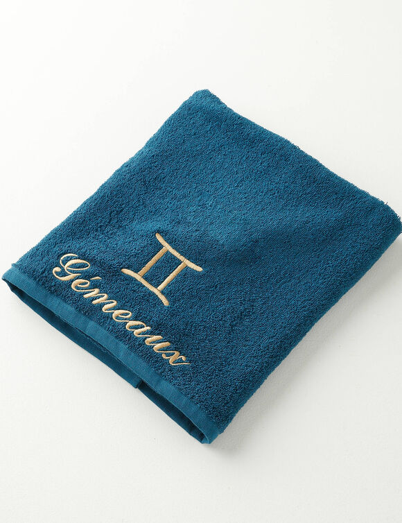 Serviettes de bain brodées Gémeaux - 420g/m2 (pauwblauw)