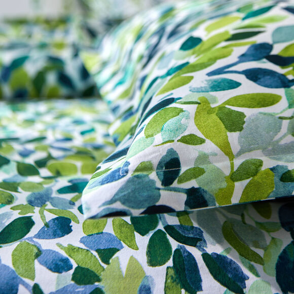 Linge de lit L&eacute;onie en coton imprim&eacute; v&eacute;g&eacute;tal (&eacute;cru / vert)