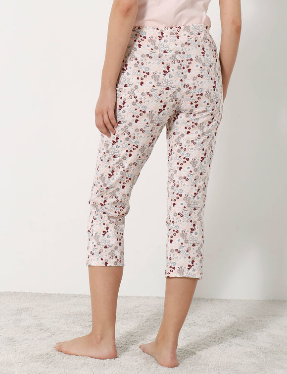 Pantacourt imprimé fleuri - jersey coton (rose)