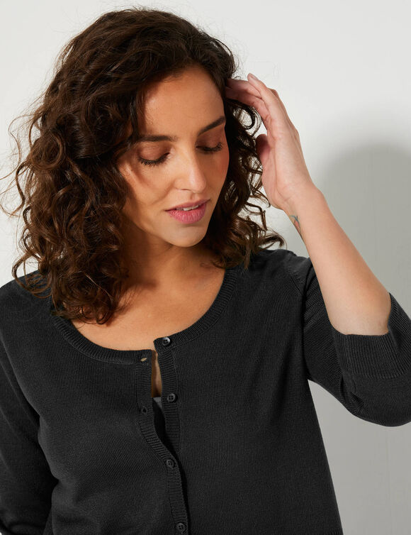 Gilet boléro boutonné, toucher doux (noir)