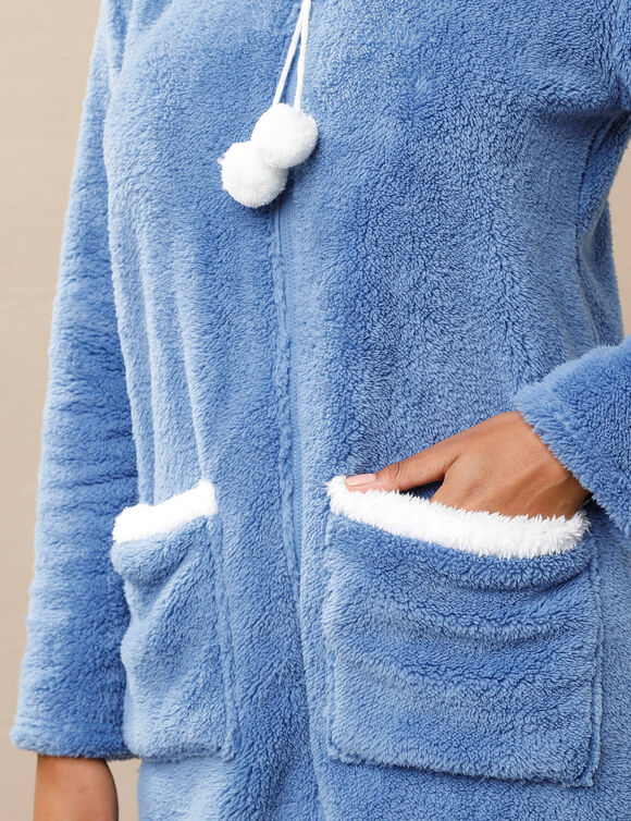 Robe de chambre maille polaire zipp&eacute;e (bleu jean / &eacute;cru)
