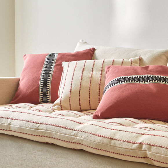 Coussin tissage artisanal (naturel / terracotta)