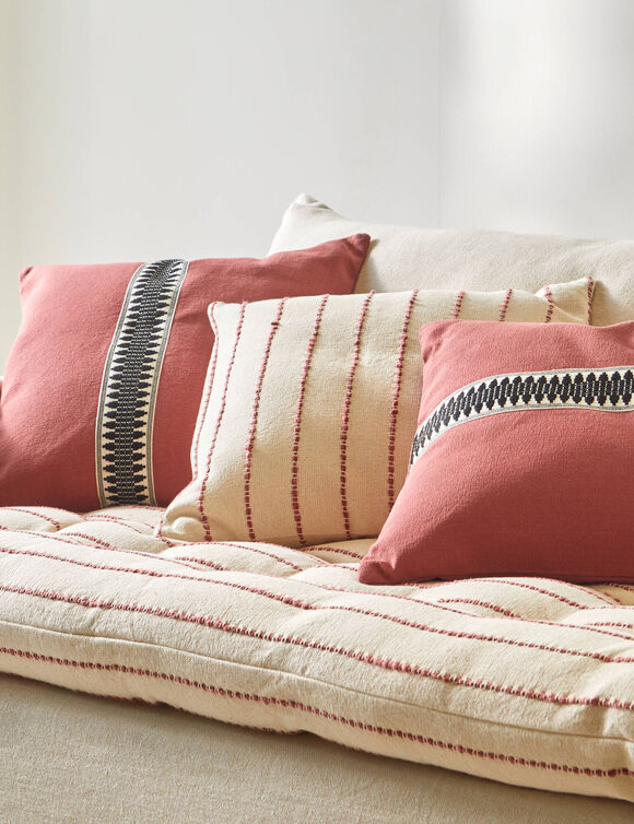 Coussin tissage artisanal (naturel / terracotta)