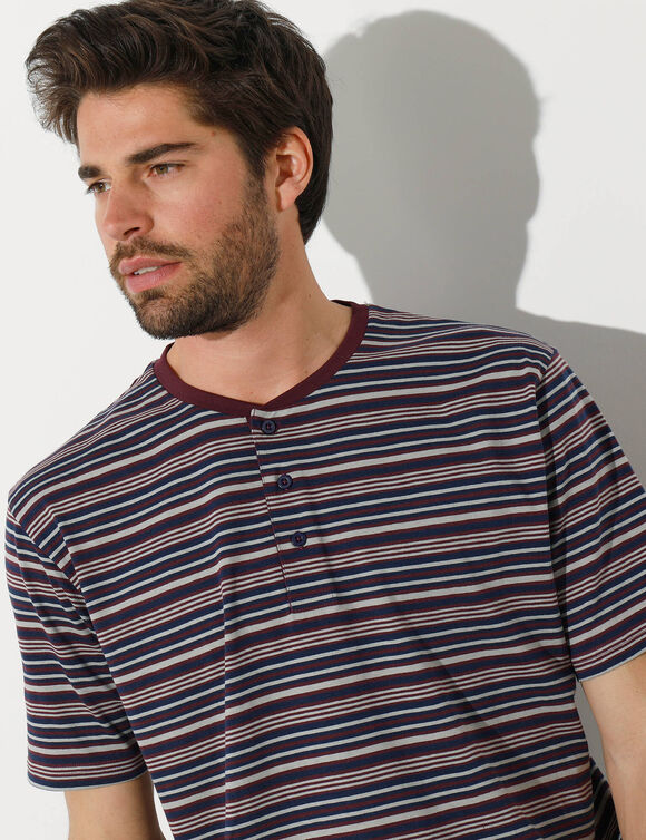 Pyjama-short rayé col tunisien (bordeaux)