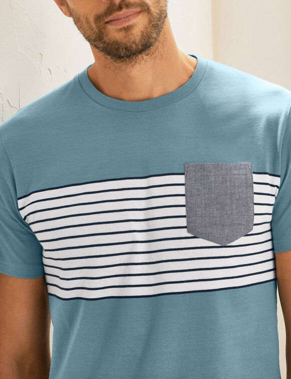 T-shirt ray&eacute; manches courtes (bleu lagon)