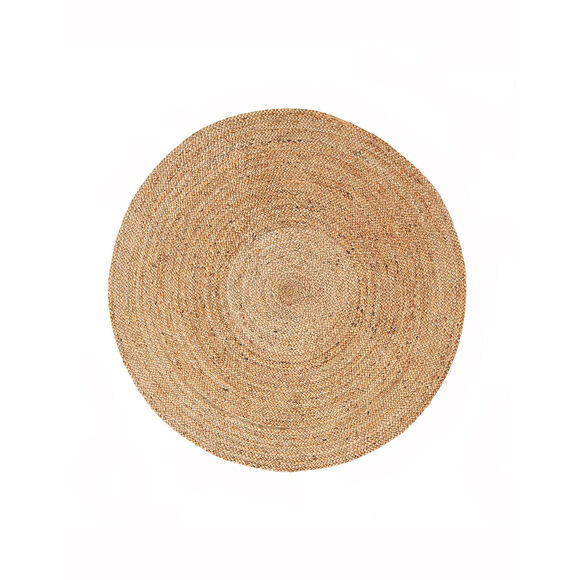 Tapis rond uni en jute tress&eacute; (beige)