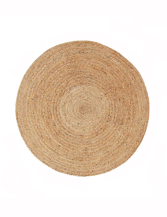 Effen rond tapijtje in gevlochten jute (beige)