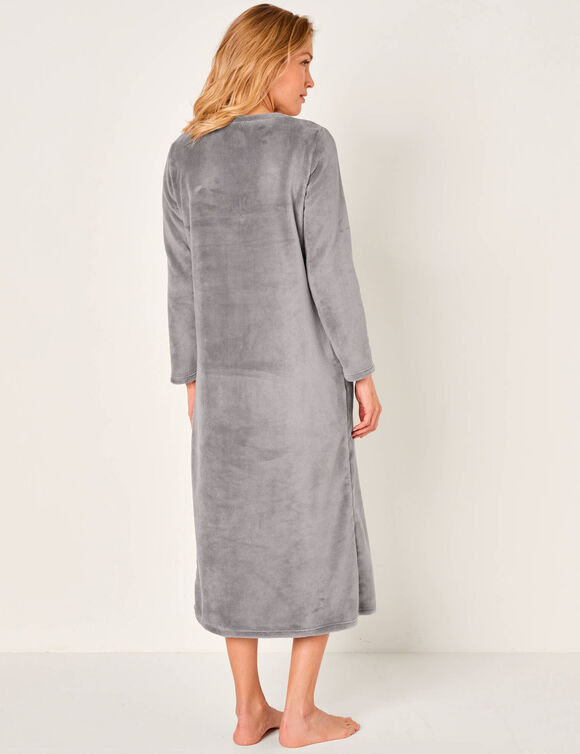 Lang nachthemd met geborduurde sterren, fleecetricot (grijs)