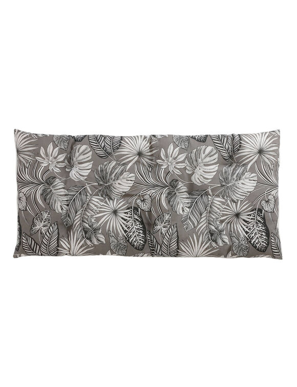 Long coussin déco coton imprimé tropical (gris)