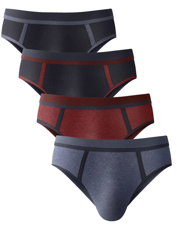 Gesloten slip met contrasterende naden, hoge taille - set van 4 (jeansblauw + bordeaux)