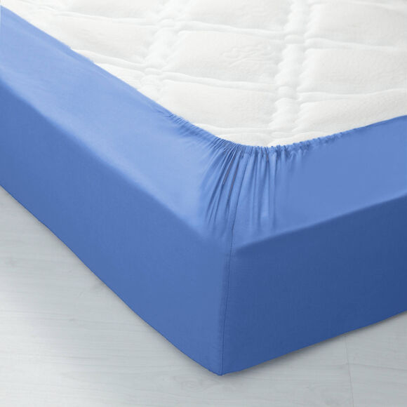 Effen hoeslaken in katoen, hoekdiepte 32 cm (oceaanblauw)