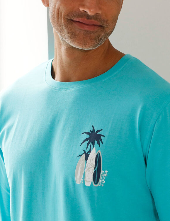 Pyjama-T-shirt met lange mouwen en surfmotief (aqua)