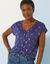 T-shirt met V-hals, knoopsluiting en goudkleurige kersenprint (marine / goudkleurig)