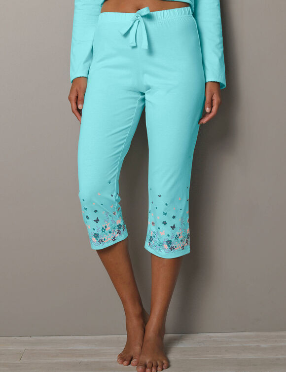 3/4 broek met landelijk bedrukt motief - katoen jersey (aqua)
