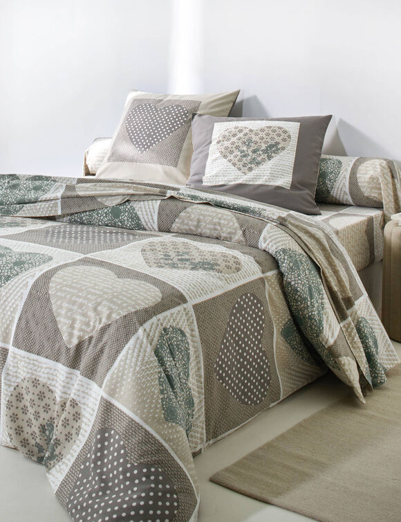 Lovely-beddengoed van katoen met bedrukt motief met harten (beige / groen)