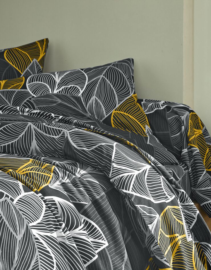 Linge de lit Elsa en polycoton à motifs feuilles (gris)
