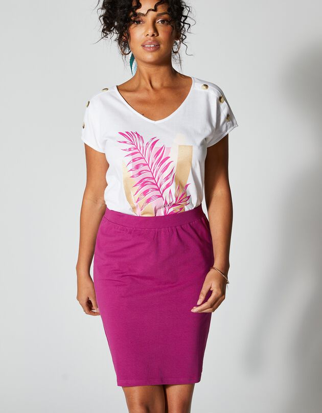 Effen rok met recht model, stretchtricot (Indisch roze)