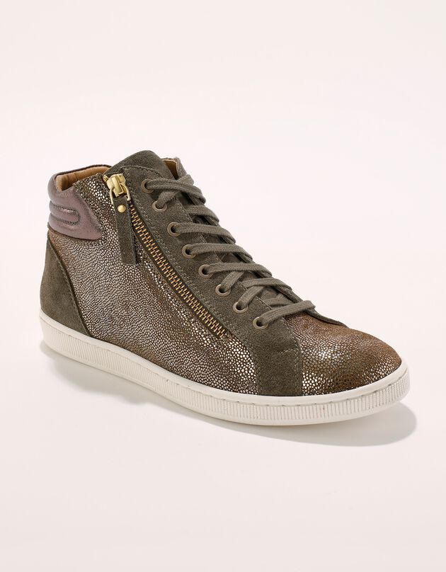 Hoge sneakers met rits in soepel en glanzend leer - taupe (taupe)