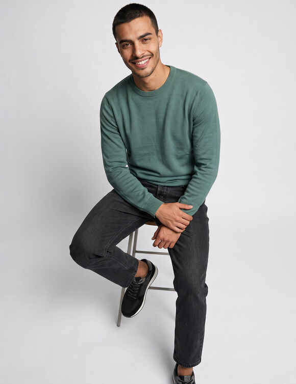 Pull maille milano, col rond, manches longues (bleu vert)