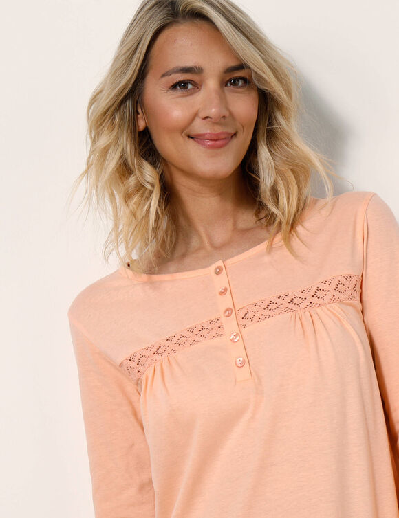 Chemise de nuit longue manches longues unie (pêche)