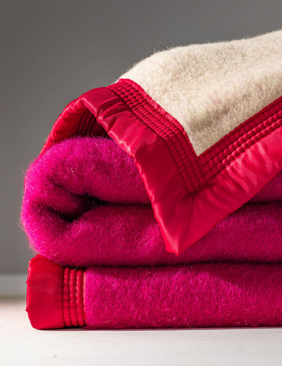 Couverture bicolore pure laine 600 g/m² (rose pivoine)