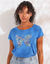 T-shirt manches courtes, imprim&eacute; plac&eacute; "papillon" (bleu)