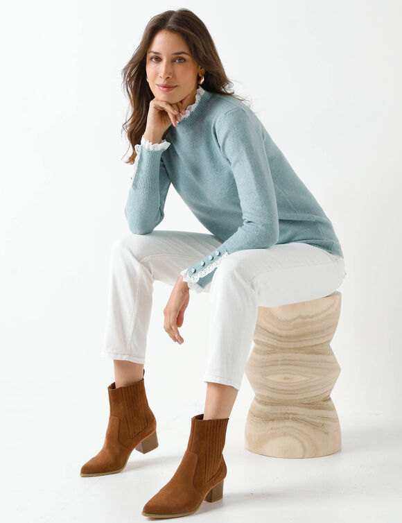 Pull effet 2-en-1, d&eacute;tails broderie anglaise (bleu acier)