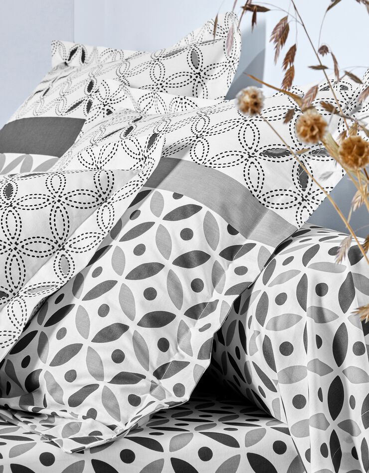 Bedlinnen Marlox in katoen met geometrische motieven (grijs / CARBONGRIJS)