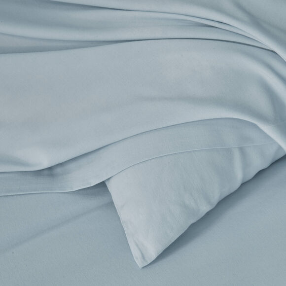 Linge de lit uni en bambou et en lin** (bleu)