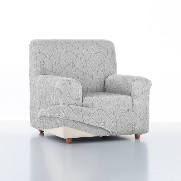 Housse extensible motif jacquard "serpentins" pour fauteuil et canapé  (gris clair)