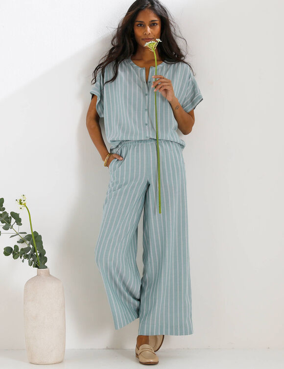 Pantalon large ray&eacute;, taille &eacute;lastiqu&eacute;e (grijsblauw)